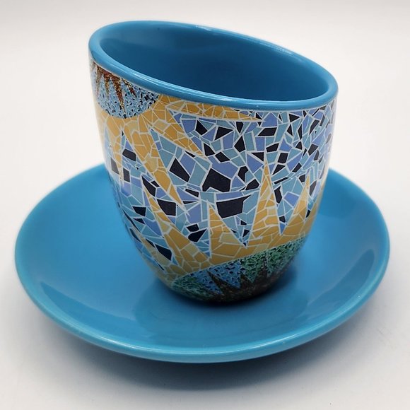 GdP Giordano di Ponzano Italy Modern Cup Saucer Bright Geometric Mosaic Sunburst - Picture 4 of 12